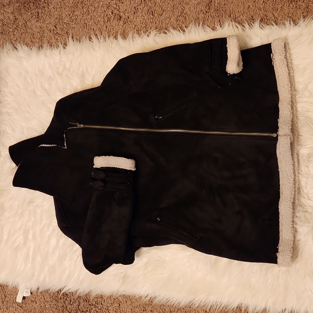 THE ROCKN REV WOMEN FAUX FUR FLEECE COAT OUTWEAR WARM LAPEL BIKER MOTOR AVIATOR